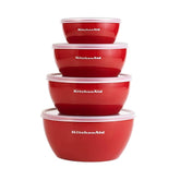 KitchenAid Prep Bowls with Lids, 4 Pieces, Empire Red, Sleeved