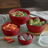 KitchenAid Prep Bowls with Lids, 4 Pieces, Empire Red, Sleeved