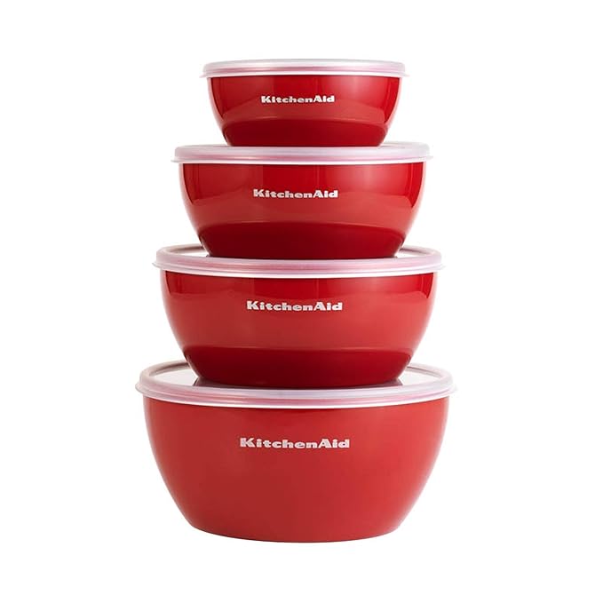 KitchenAid Prep Bowls with Lids, 4 Pieces, Empire Red, Sleeved