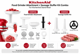 Food Grinder + Sausage Stuffer Kit Attachment Combo for Stand Mixer